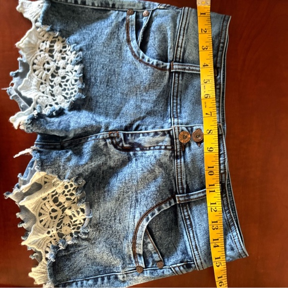 Blue Jean Shorts with Lace Trim - Picture 4 of 6